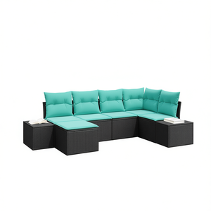 6 Piece Black Poly Rattan Garden <b>Sofa</b> <b>Set</b> With Cushions Outdoor Furniture Contemporary Design - Product Image 1