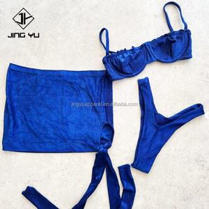 2024 Most Sought Swimwear Manufacturers Swimwear Women Custom Wholesale Navy Velour RPET Velvet Texture Bikinis Custom - Product Image 2