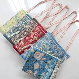 Elegant Muslim Fresh Floral Border Chenille Washable Prayer Mat Packable <b>Mini</b> Bag Skin-Friendly Home Worship Sajadah - Product Image 1