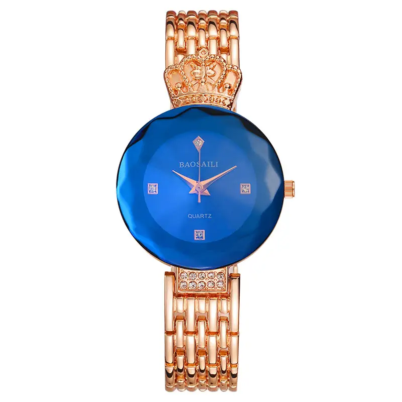 BAOSAILI Merk Dames Jurk Strass Rvs Band Horloge met Royal Crown