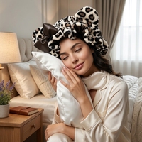 Bonnet de nuit de luxe réglable double couche en peluche avec nœud, imprimé léopard, en satin de soie réversible, pour femme, toutes saisons