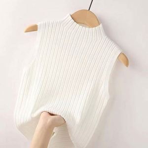 I-0669 Pull col roulé tricoté plat respirant anti-plis chic et décontracté pour femme, manches courtes, longueur standard, devant uni – Meilleure vente - Product Image 6