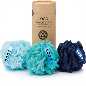 Custom Logo Recycled Bath Sponge Bathroom Shower Ball Accessories Loofa Bath Scrubber Exfoliator Pouf Shower Scrubber Puff - Product Image 1