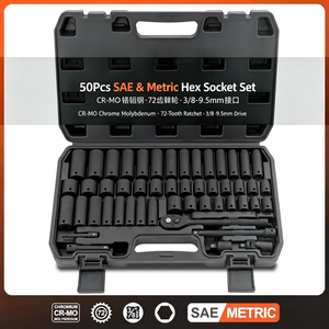 50 Pc 3/8 In Drive Metric And Imperial <b>Socket</b> Set With <b>Extension</b> Bar And Ratchet For Automotive Repair - Product Image 2
