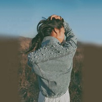 Veste en jean pour femme LTH Fashion, tendance, personnalisée, ornée de perles, style mariée