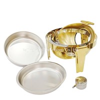 Calentador de Buffet Redondo de Lujo de 6L con Tapa Enrollable de Acero Inoxidable 201, Recipiente para Calentar Alimentos con Tapa de Vidrio, Calentamiento por Vapor, Color Dorado, Uso Hospitalario
