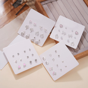 Ensemble de 6 paires de boucles d'oreilles tendance, design géométrique irrégulier argenté, style coréen, petites et simples, pour femme, bijoux de fête - Product Image 1