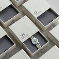 Boîte à montre de luxe à tiroir avec motif personnalisé, logo de marque personnalisé, couvercle coulissant rigide, boîtes d'emballage pour bijoux, bracelets et montres