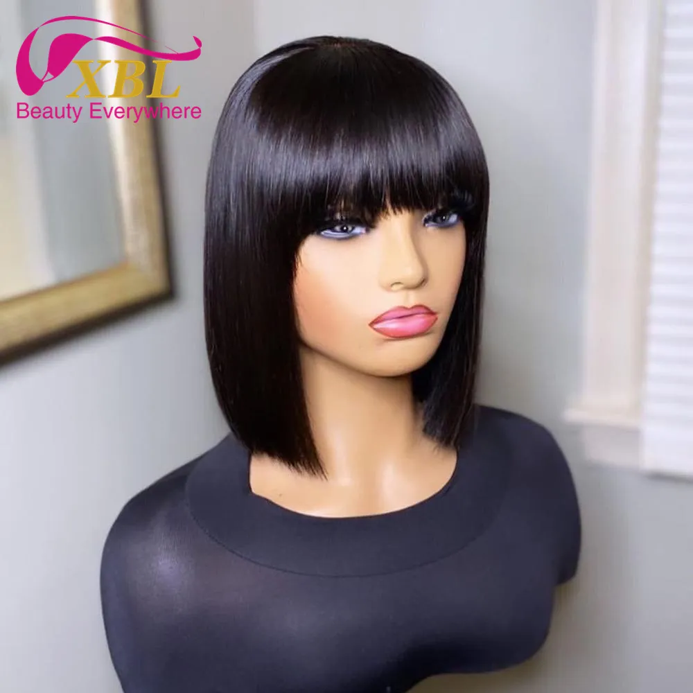 XBL Machine Made Human Hair Wigs Straight Bob Wig Bang Wigs for Black Natural Color 150% Density Brazilian Women Long Swiss Lace