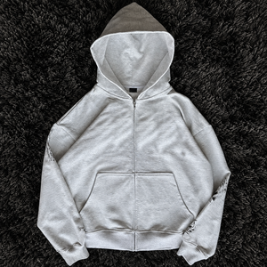 Felpa con Cappuccio da Uomo Grigia con Chiusura a Zip per l'Estate, Stampa Personalizzata Sportiva Sottile con Interno in Pile, Felpa Anime - Product Image 1
