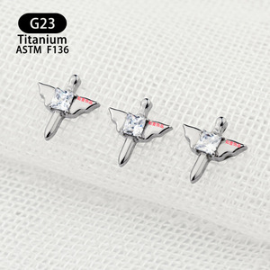 Boucle d'oreille en titane Angel Sword avec zircon G23 ASTM F136, forme d'ailes, bijoux de piercing 7,5 mm, pour cadeau - Product Image 3