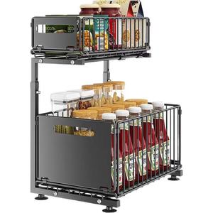 Étagère de rangement en métal à double niveau, étagère de rangement rétractable pour utilisation sous l'évier de cuisine à la maison - Product Image 1
