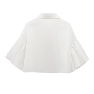 SHENZHU Wanita 25 Musim Semi Mode Baru Blus Lengan Gelembung Temperamen dengan Bukaan Longgar Vintage Lengan Pendek Kemeja Wanita Chic Top - Product Image 3