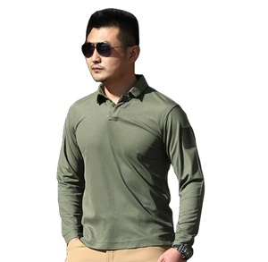DFT021 Camisetas Polo Tácticas al por Mayor con Mangas Largas en Verde, Negro, Marrón y Gris, con Bolsillo en el Brazo y Cierre de Velcro para Insignias de Uniforme - Product Image 1
