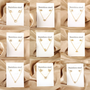 Conjunto de Joyería de Acero Inoxidable para Mujer, Collar y Aretes con Colgante de Estrella, Corona y Corazón con Circonita, Cadena para Clavícula, Conjunto de Moda para Fiesta - Product Image 1