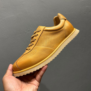 Genuine <b>Leather</b> Hollow-Out Breathable Casual <b>Sneakers</b> Low Heel Front Laces Solid Color Youth Walking Style Shoes - Product Image 1