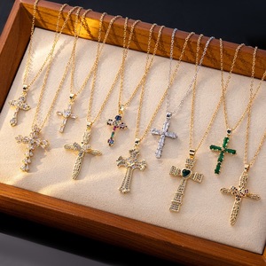 Waterproof 18K Gold-plated Stainless Steel <strong>Cross</strong> Pendant Necklace <strong>with</strong> Zircon Romantic Link <strong>Chain</strong> Women's Jewelry Gift - Product Image 1
