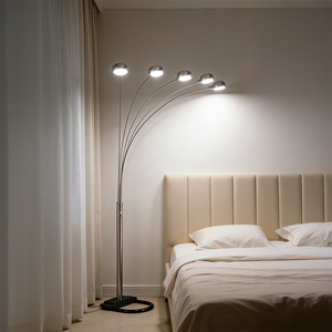 Lampe sur pied moderne et créative 4888SN à 5 arcs, design contemporain, corps de lampe en métal, abat-jour en forme de paon, utilisation en chambre à coucher, salon, LED chaude - Product Image 1