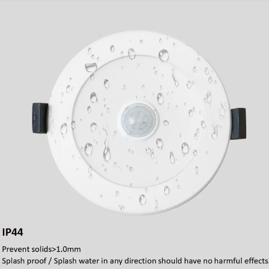 ไฟดาวน์ไลท์ LED เซ็นเซอร์จับการเคลื่อนไหว PIR 8/9W ไมโครเวฟและอินฟราเรดดีไซน์แบนไฟ V-0สามสีสลับได้