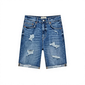 Shorts de Mezclilla Casuales de Verano para Hombre, Corte Recto, Cintura Media, Desgastados y Rotos, 100% Algodón - Product Image 1