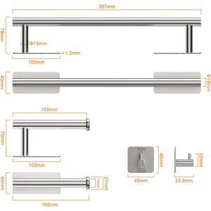 <span class=keywords><strong>Toallero</strong></span> de <span class=keywords><strong>baño</strong></span> negro mate de 5 piezas de la mejor calidad, juego de accesorios para <span class=keywords><strong>toallero</strong></span> <span class=keywords><strong>sin</strong></span> taladrar - Product Image 3