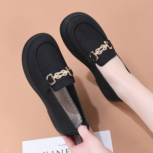Nuovi Arrivi: Mocassini Slip-On Blu Navy da Donna con Decorazione a Catena Dorata, Scarpe Comode e Piatte per l'Uso Quotidiano in Ufficio - Product Image 3