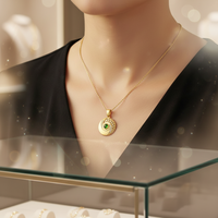 Collar con Colgante de Jadeíta Feicui Natural de Grado A, Oro Puro 999, Diseño de Lujo Ortodoxo, Estilo Mamá, para Eventos de Gala, Para Siempre