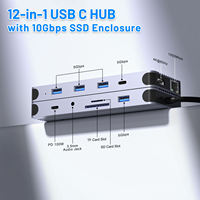 NKIWI 12-in-1 USB-C Hub Dockingstation M.2 NVME SSD-Gehäuse Kartenleser RJ45 Ethernet HDTV-Adapter 3,5mm Audio