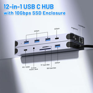 NKIWI 12-in-1 <span class=keywords><strong>USB</strong></span> <span class=keywords><strong>C</strong></span> <span class=keywords><strong>Hub</strong></span> Docking Station M.2 <span class=keywords><strong>NVME</strong></span> <span class=keywords><strong>SSD</strong></span> custodia lettore di schede RJ45 Ethernet HDMI-compatibile adattatore 3.5mm Audio - Product Image 2