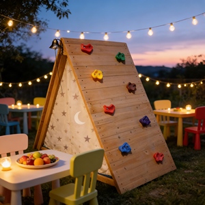 Moderna Struttura da Arrampicata in Legno per Interni a Forma di Triangolo con Scala e Rampa per lo Sviluppo Fisico dei Bambini - Product Image 6