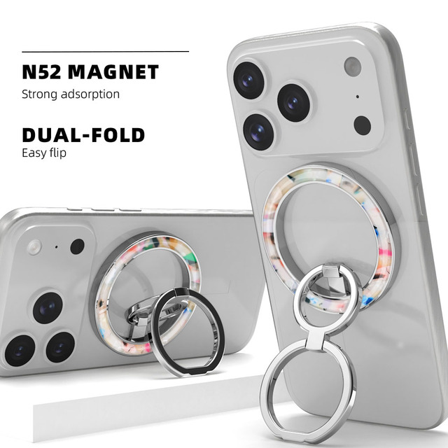 Epoxy Golden Metal Dual-fold Magnetic Desk Phone Holder with Custom Cute Finger Sticky Grip for Cellphone