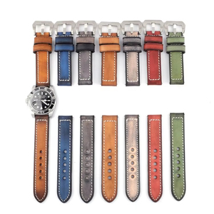 Handcrafted Retro <b>Vegetable</b> Tanned Genuine Leather Watch Strap Vintage Oil Wax Watch Band Heavy Duty <b>Brushed</b> Pin Buckle 20-22mm - Product Image 4