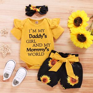 Nouveaux arrivages : Ensemble été adorable pour bébé fille, combinaison à manches courtes + pantalon + bandeau, 3 pièces, en coton. - Product Image 1