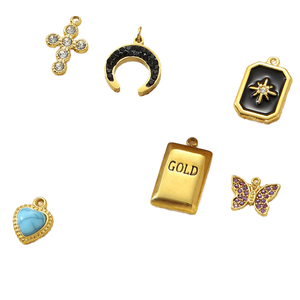 Pendentifs et Breloques de Mode Vintage en Acier Inoxydable Plaqué Or 18K pour Femme, avec Zircon, Motifs Carré, Croix, Papillon, Lune, Amour - Product Image 4