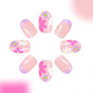 <span class=keywords><strong>Uñas</strong></span> postizas florales cortas de almendra <span class=keywords><strong>para</strong></span> mujeres y <span class=keywords><strong>niñas</strong></span>, <span class=keywords><strong>uñas</strong></span> adhesivas de cobertura completa de color rosa desnudo, <span class=keywords><strong>uñas</strong></span> artificiales coloridas - Product Image 2
