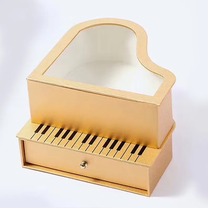 新しいファッションデザインユニークな美しいギフトローズパッキングハートスタイルピアノフラワーボックス
