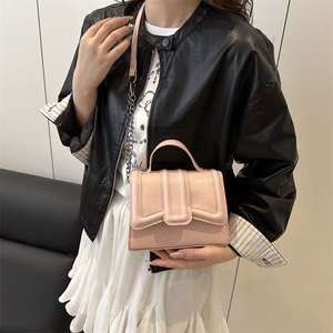 Textured Leather Design <b>Handbag</b> with Metal Buckle Shoulder Crossbody Bag - Product Image 6