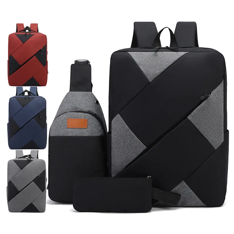 New design school backpack bag 3pcs set for boy chest bag pencil bag 3 in 1 backpack rucksack bagpack set