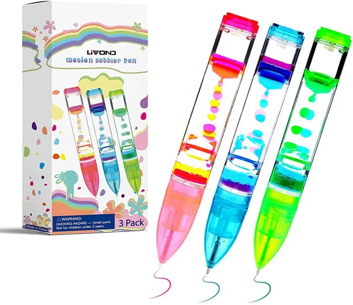 Vloeistof Timer Pen Balpen Met Kleurrijke Moving Bellen Druppeltjes Ontspannende Kalmerende Fidget Zintuiglijke Schrijven Speelgoed