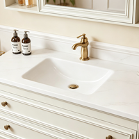 Meubles-lavabos de salle de bain classiques en bois blanc cassé avec miroir encadré et vasque intégrée pour projets hôteliers, usine OEM ODM