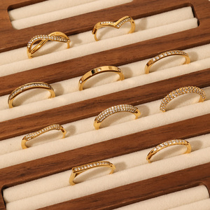 Anillos de dedo índice de acero inoxidable chapado en oro de 18 quilates de PVD de gama alta, anillo de circón Simple para mujer, joyería, fiesta de compromiso o regalo - Product Image 2