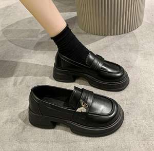 Scarpe in Pelle con Suola Spessa Stile Britannico Femminile Suola Morbida Retro Scarpe Singole Mocassini - Product Image 5