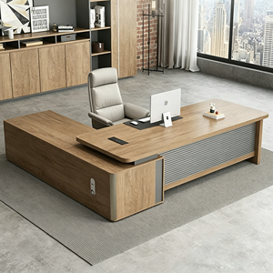 <span class=keywords><strong>Scrivania</strong></span> Direzionale Moderna con Mobile Laterale e Libreria, Arredamento Ufficio di Lusso in Legno per CEO e Manager - Product Image 2