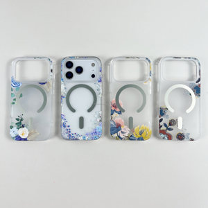 Coque de téléphone transparente avec aimant à fleurs mates pour iPhone 17 16 15 14 13 12 11 Pro Max, compatible avec la charge sans fil, antichoc - Product Image 5