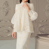 Neuankömmling Muslim Dress Set Damen bekleidung 2-teiliger Abaya-Anzug Hari Raya Puff ärmel Eid Malaysia Baju Kurung Islamische Kleidung