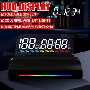 OBD2 HUD ไฟส่องสว่างรอบข้างแบบมีสีสัน ฟังก์ชั่นแจ้งเตือน เครื่องมือขับขี่ จอแสดงผลแบบพับได้ ฟังก์ชั่นแจ้งเตือน อุปกรณ์เสริมในรถยนต์ - Product Image 1