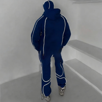 Ensemble survêtement homme streetwear ample et épais, comprenant un sweat à capuche double et un pantalon de survêtement vierge, avec éléments réfléchissants 3M, personnalisable
