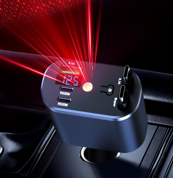 Star Sky Design Car Fast Charger 120W Dual Output Vehicle Charger Built-in Retractable Charging Cord