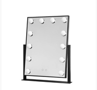 Table Mini Hollywood Debout Led Miroir de courtoisie en verre Miroir de maquillage Logo personnalisé Petit miroir de maquillage à led tactile