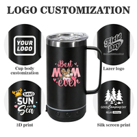 Vaso Térmico con Altavoz de 14oz y Logotipo Personalizable, Taza de Café de Acero Inoxidable con Recubrimiento en Polvo y Base de Almacenamiento Extraíble, Vaso Musical